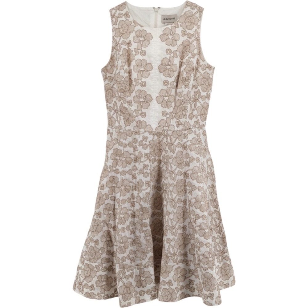 Anne Klein Womens White Tan Floral Fit Flare Sleeveless Knee Length Dress Size 4